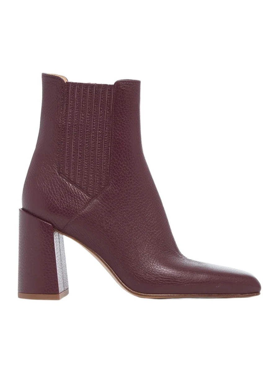 Luke High Heel Ankle Boot in Bordeaux Textured Leather Luke High Heel Ankle Boot in Bordeaux Textured Leather