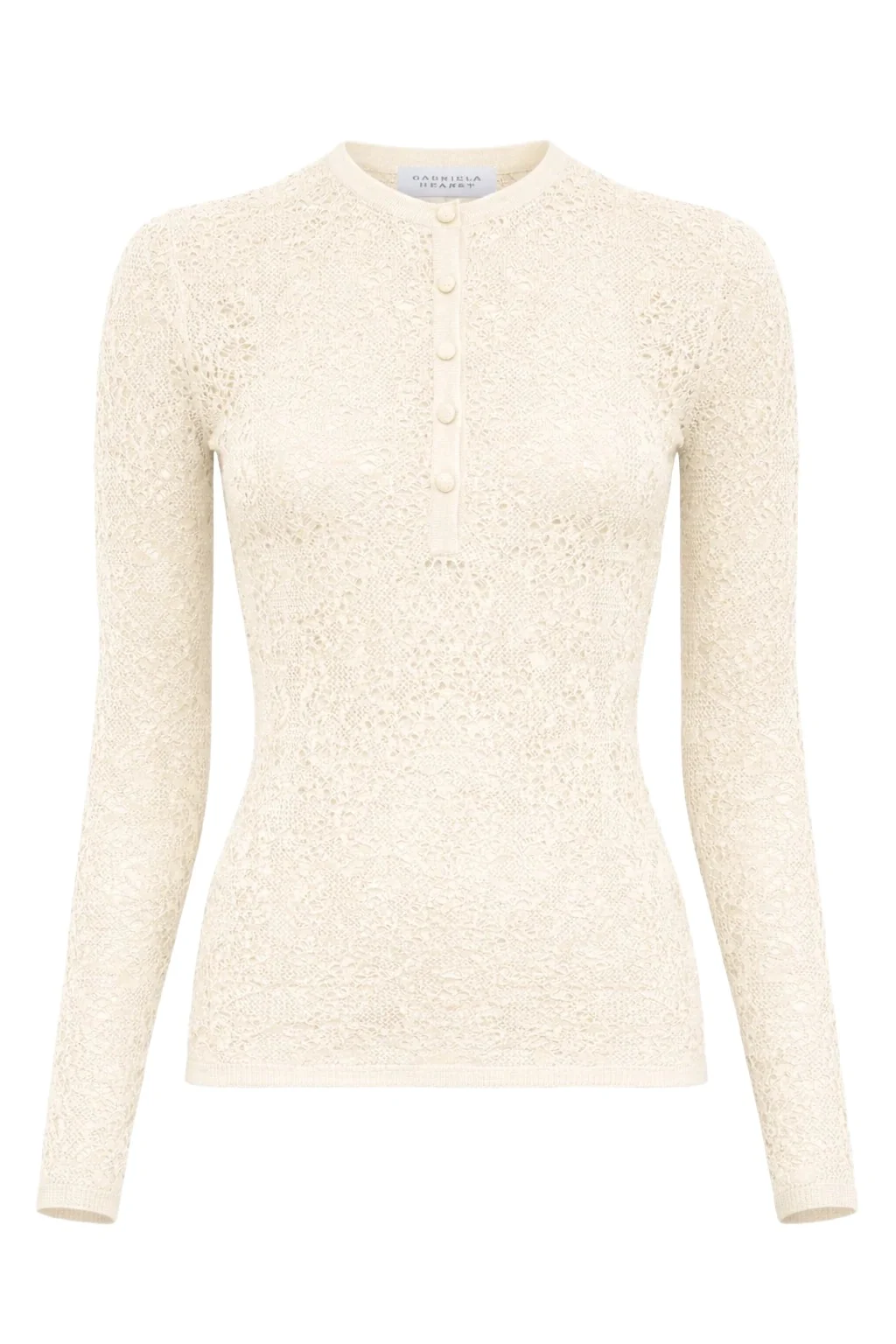Gabriela Hearst Gaviran Lace Knit Henley in Off White Merino Wool
