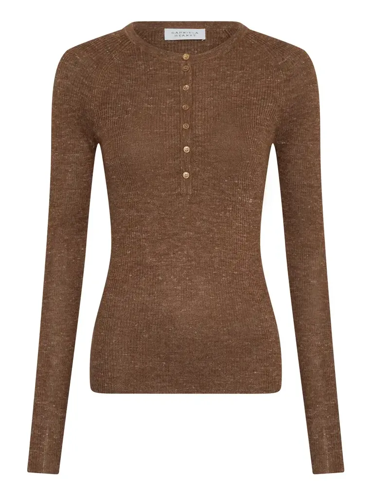 Anges Knit Henley in Chestnut Cashmere Silk with Hemp Anges Knit Henley in Chestnut Cashmere Silk with Hemp