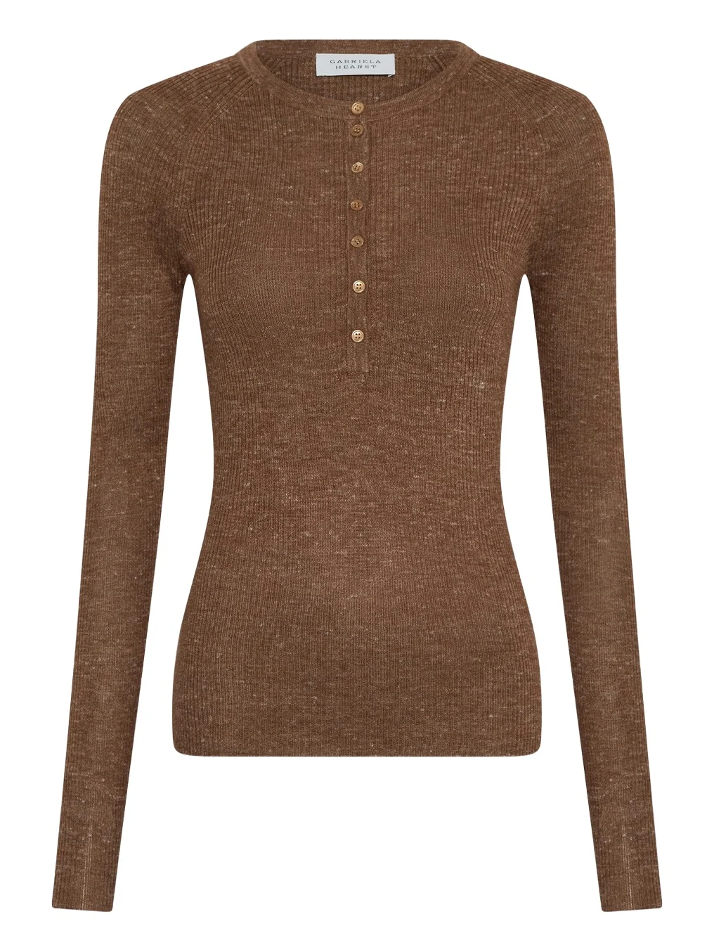 Gabriela Hearst Anges Knit Henley in Chestnut Cashmere Silk with Hemp