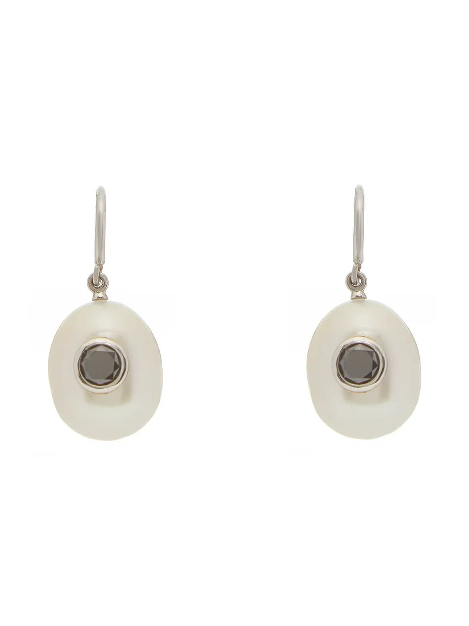 Pearl Earrings in Platinum & Black Diamonds Pearl Earrings in Platinum & Black Diamonds