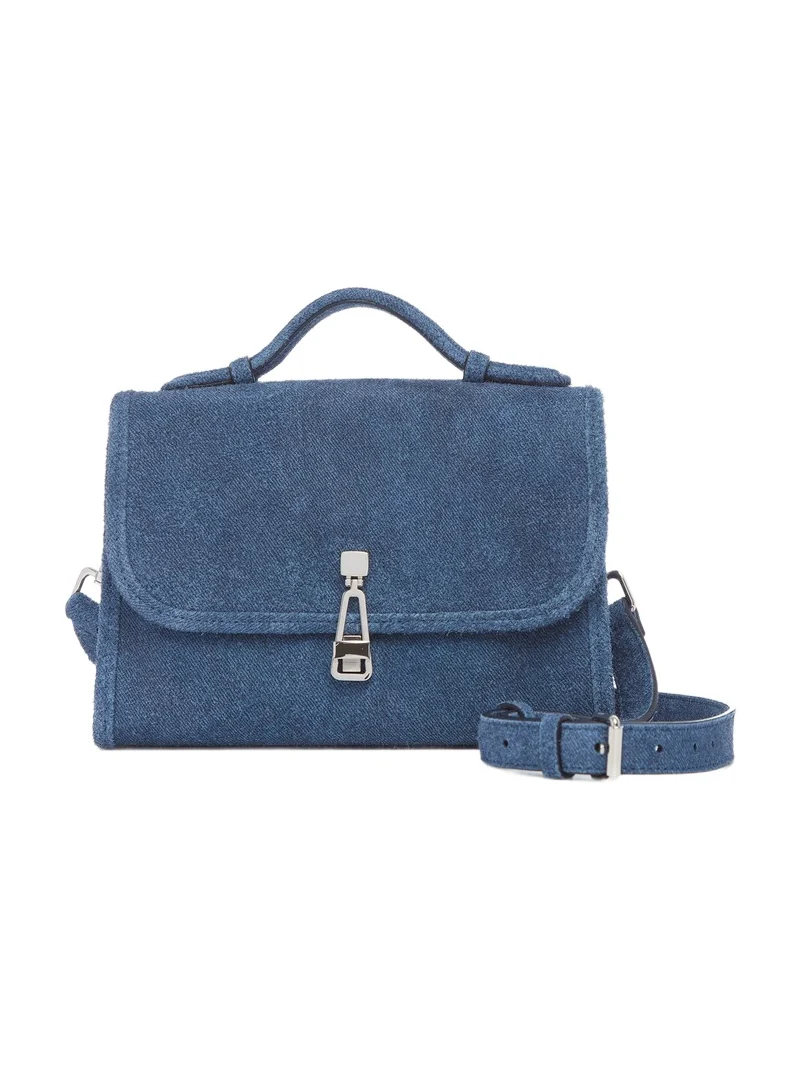 Gabriela Hearst Small Leonora Flap Bag in Light Blue Suede Denim