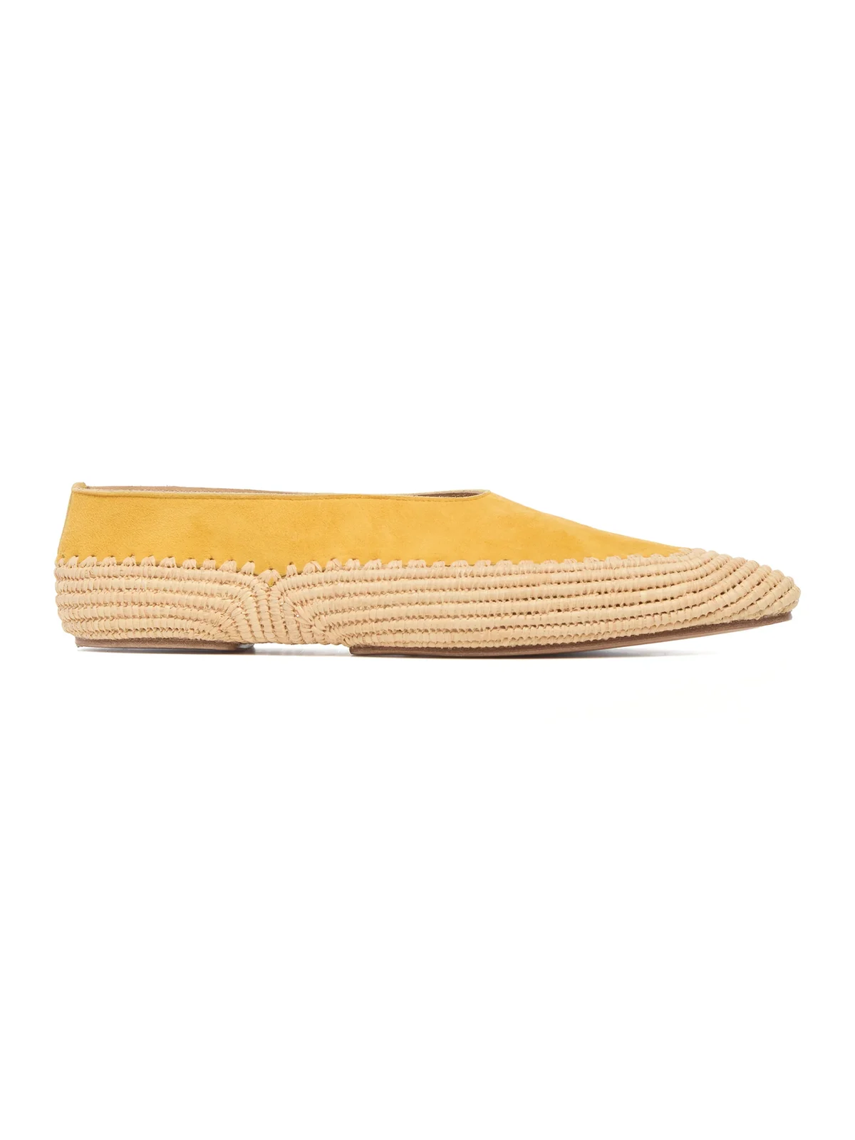 Gabriela Hearst Strength Flat Shoe in Golden Birch Suede & Natural Raffia