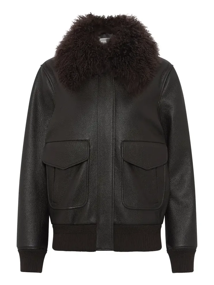 Grant Jacket in Ebony Textured Leather and Shearling Grant Jacket in Ebony Textured Leather and Shearling
