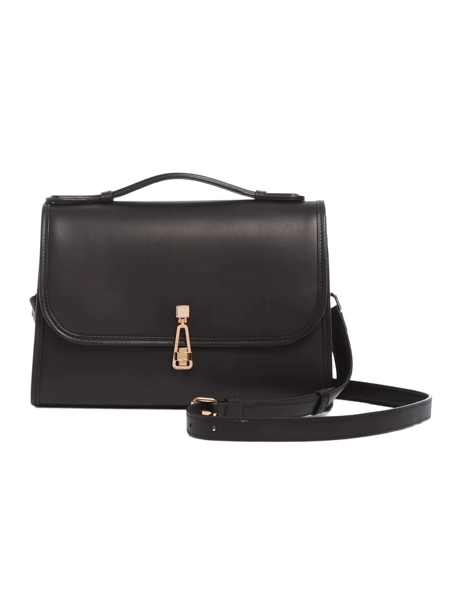 Medium Leonora Flap Bag in Black Leather