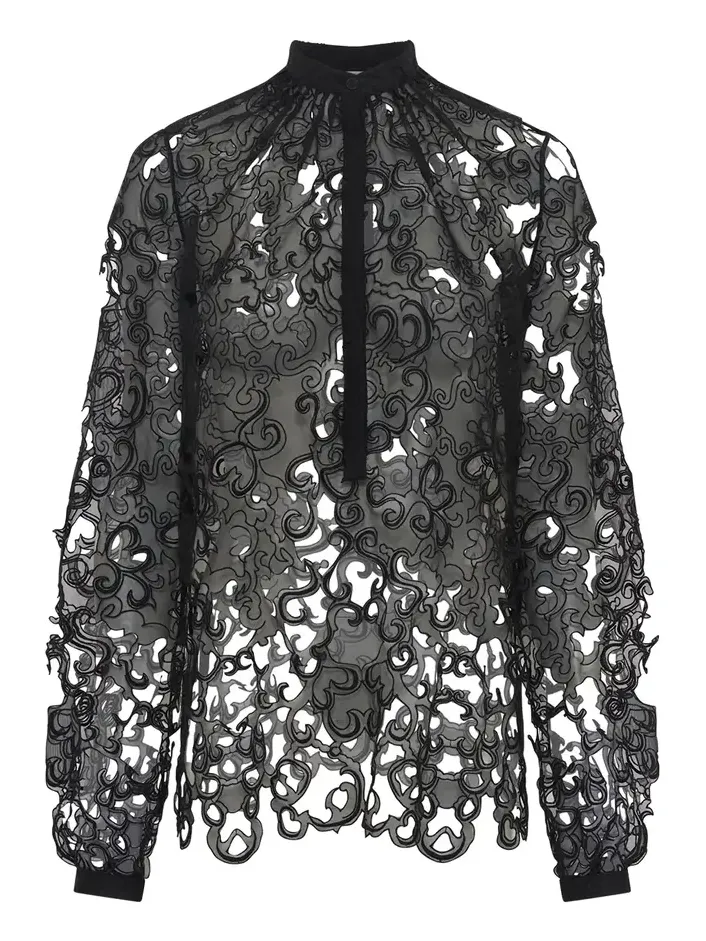 Dietrich Blouse in Black Silk Organza Lace