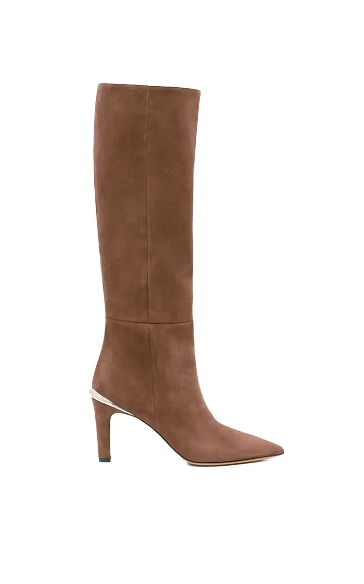Gabriela Herast Aura High Heel Stiletto Tall Boot in Dark Sand Suede | Image 1 Gabriela Herast Aura High Heel Stiletto Tall Boot in Dark Sand Suede | Image 1