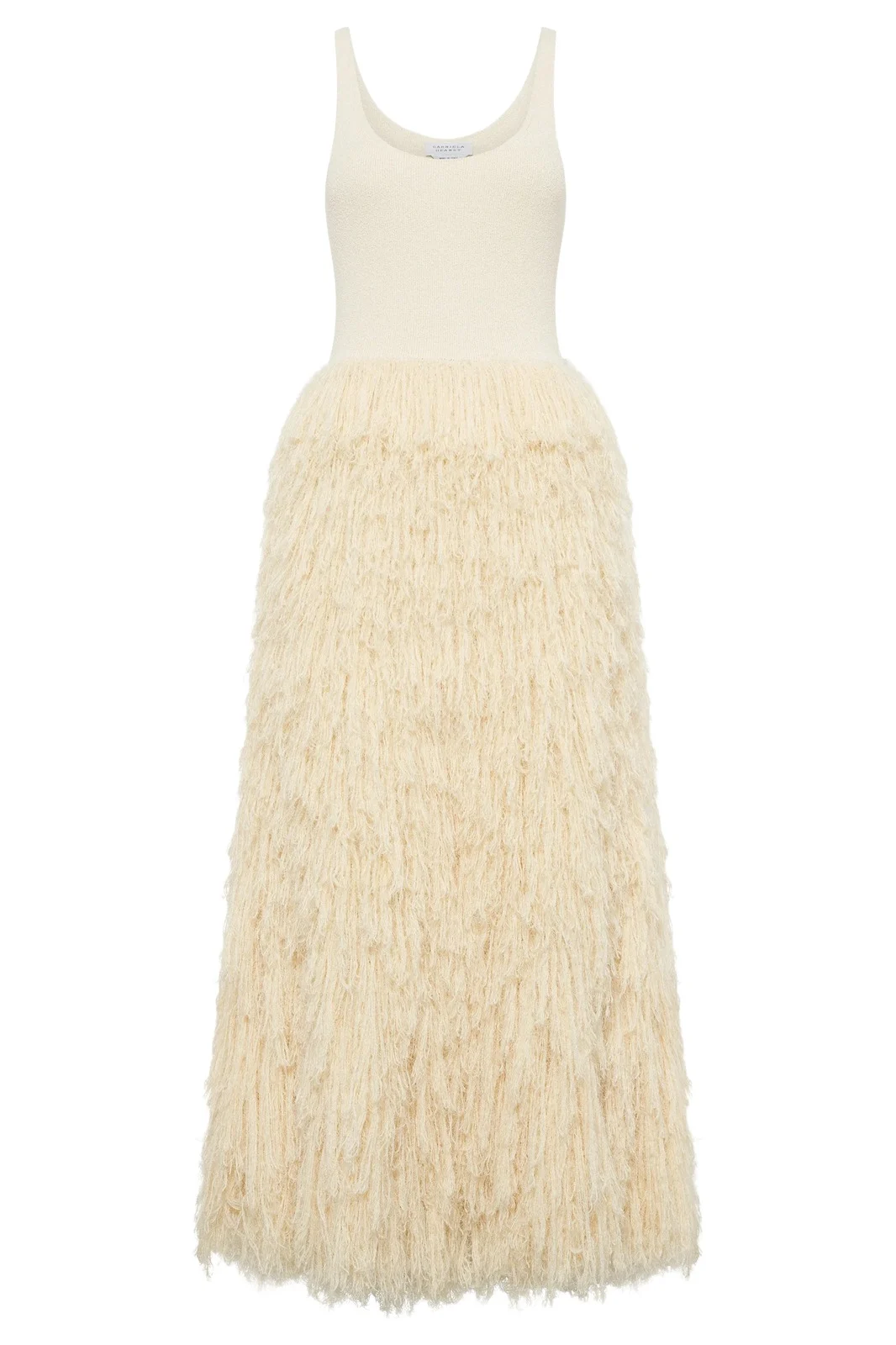 Gabriela Hearst Elianor Fringe Knit Maxi Dress in Off White Silk Cashmere