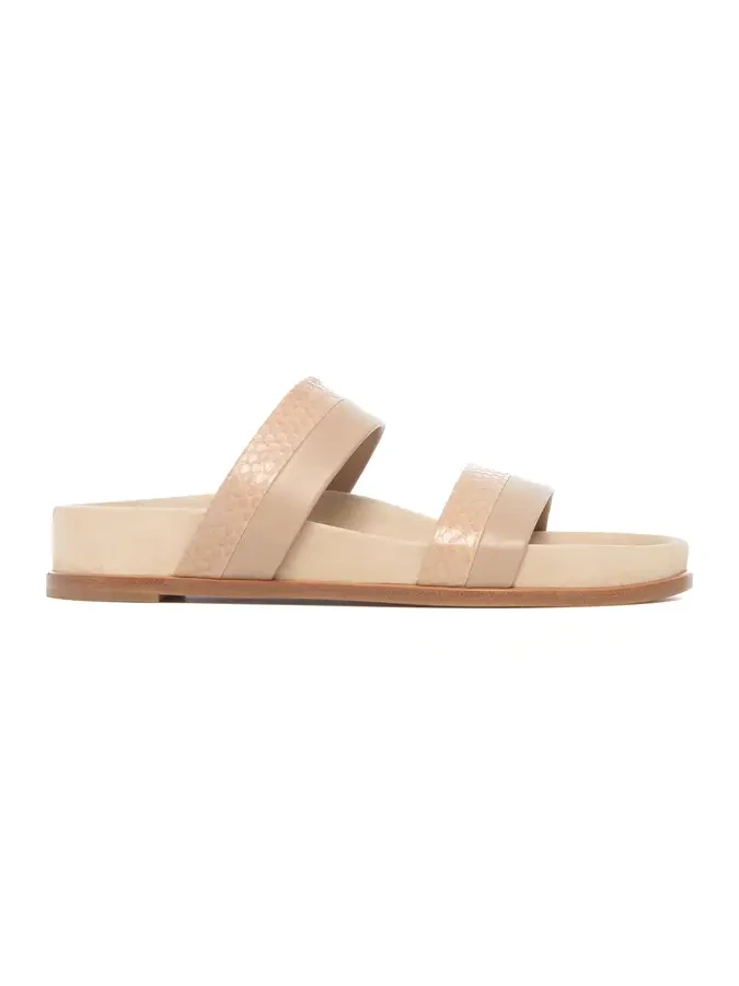 Gabriela Hearst Low Striker Flat Sandal in Nude Snakeskin & Nappa Leather