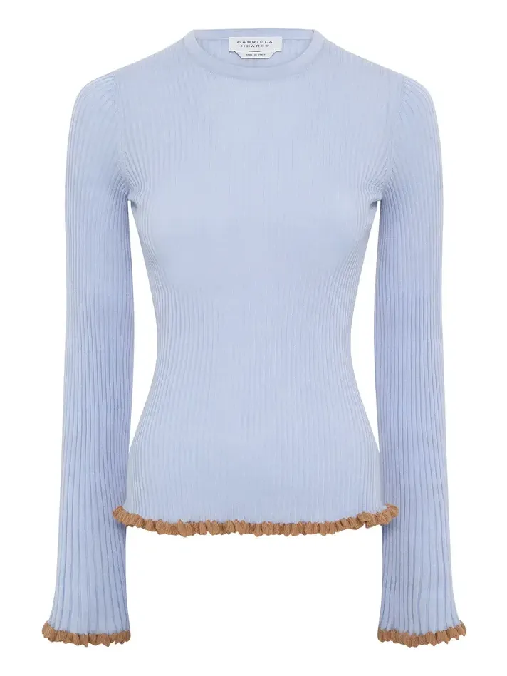 Erya Knit Crewneck Sweater in Halogen Blue Cashmere Silk