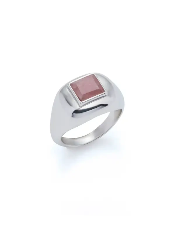 Medium Ring in 18K White Gold & Pink Marble Stone Medium Ring in 18K White Gold & Pink Marble Stone