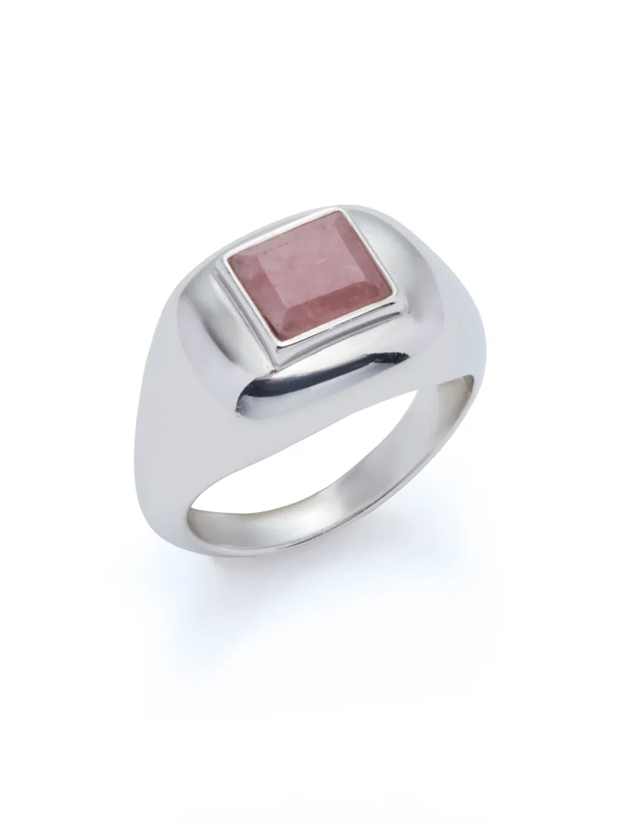 Medium Ring in 18K White Gold & Pink Marble Stone Medium Ring in 18K White Gold & Pink Marble Stone