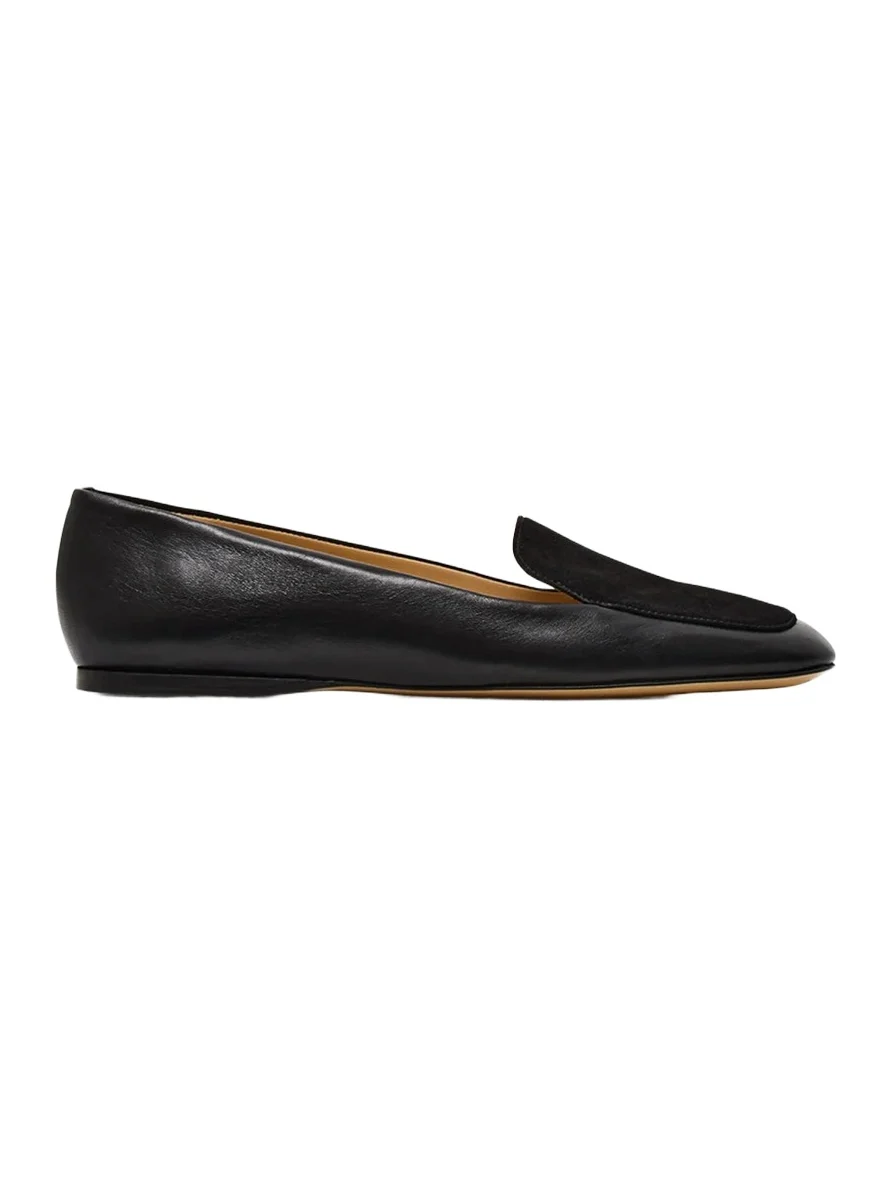 Aveda Flat Loafer in Black Leather & Suede Aveda Flat Loafer in Black Leather & Suede
