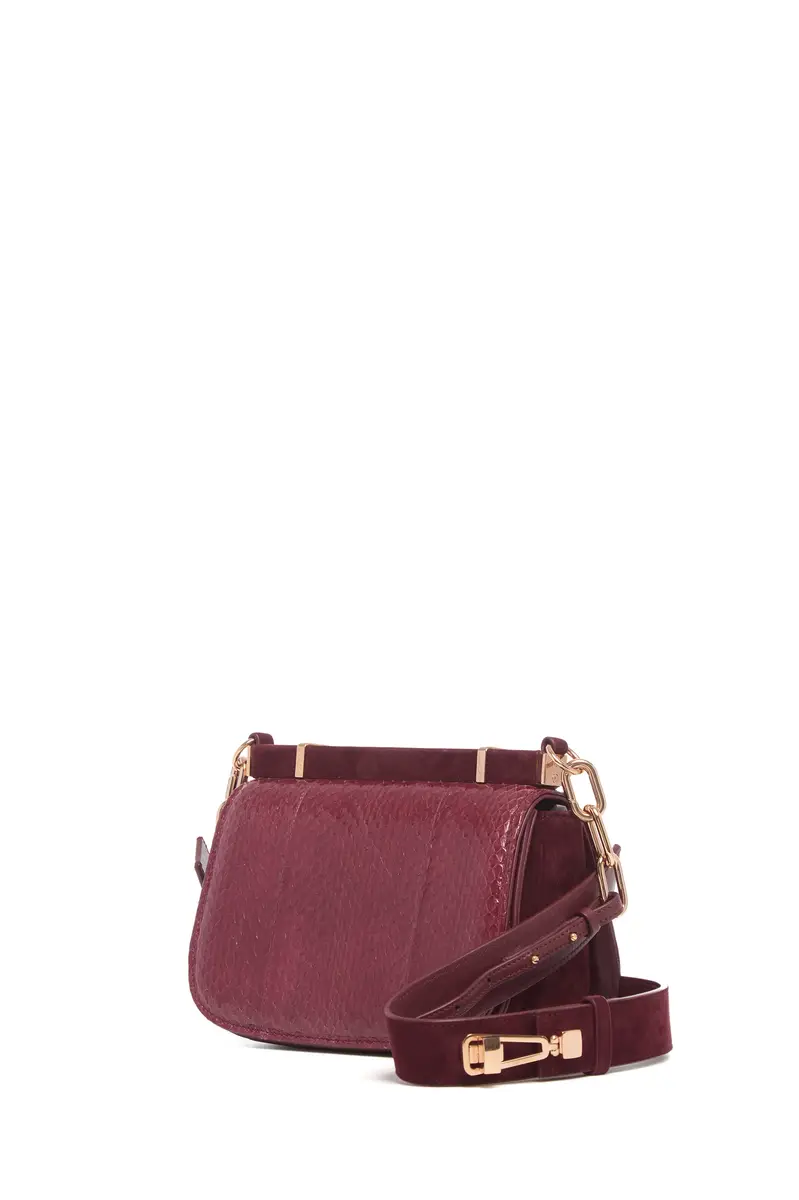 Gabriela Hearst Small Dern Crossbody Bag in Bordeaux Snakeskin & Suede | Thumbnail 2
