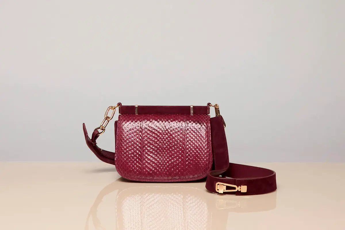 Gabriela Hearst Small Dern Crossbody Bag in Bordeaux Snakeskin & Suede | Thumbnail 5