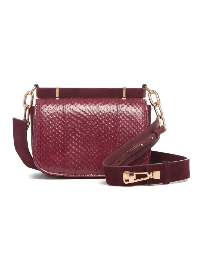 Small Dern Crossbody Bag in Bordeaux Snakeskin & Suede Small Dern Crossbody Bag in Bordeaux Snakeskin & Suede