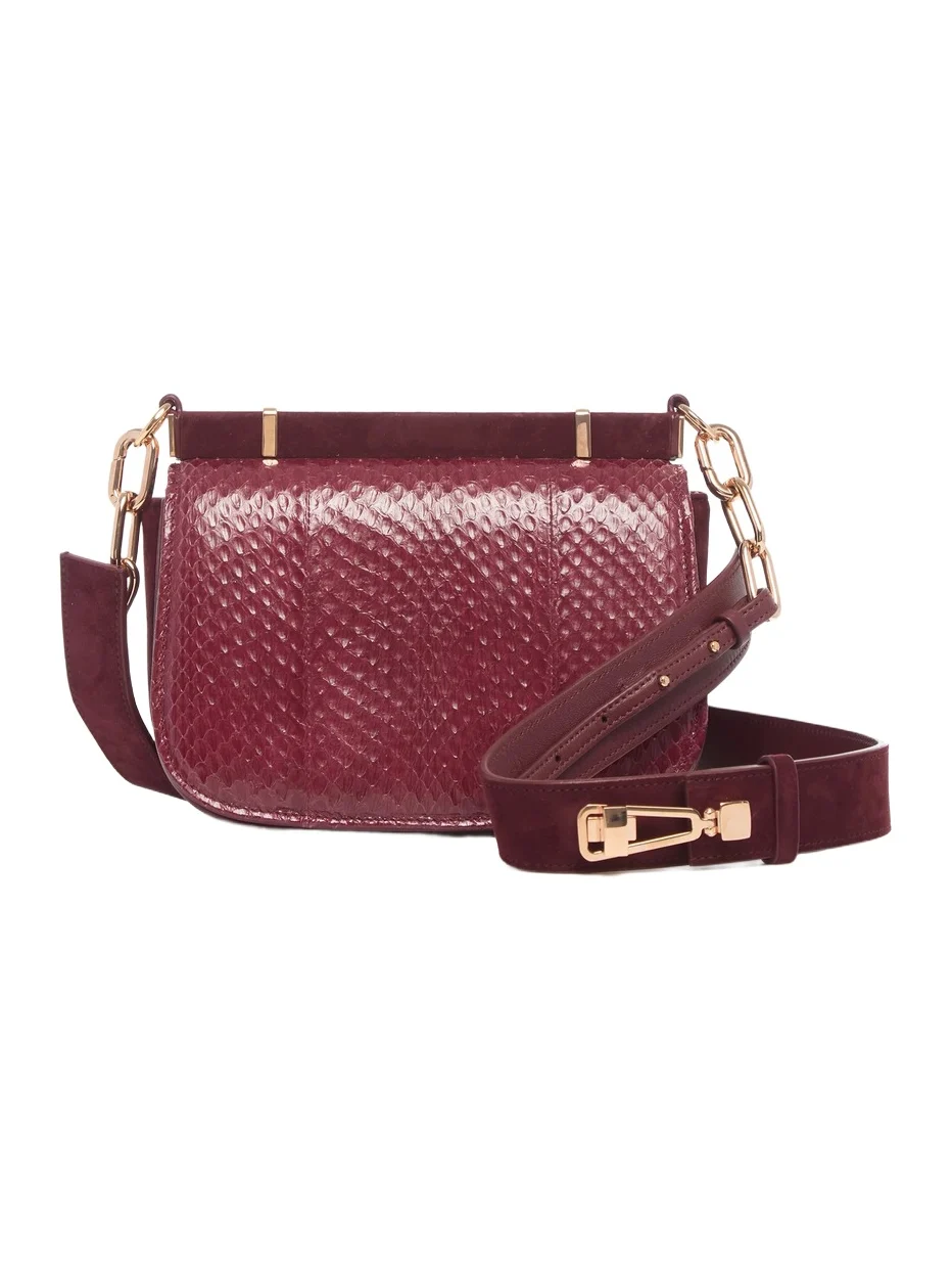 Small Dern Crossbody Bag in Bordeaux Snakeskin & Suede