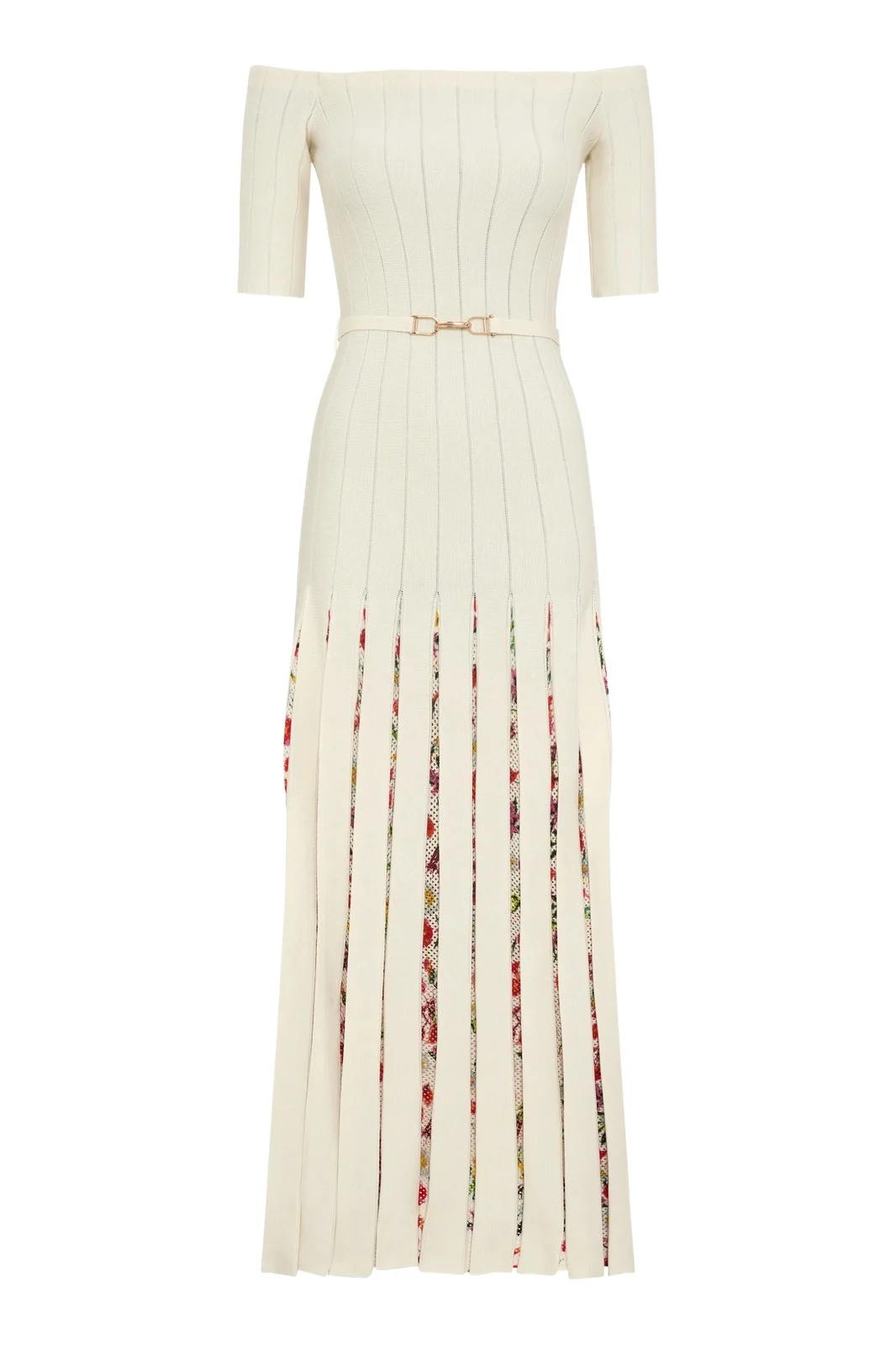 Kurt Knit Pleated Maxi Dress in White Multi Merino Wool Kurt Knit Pleated Maxi Dress in White Multi Merino Wool