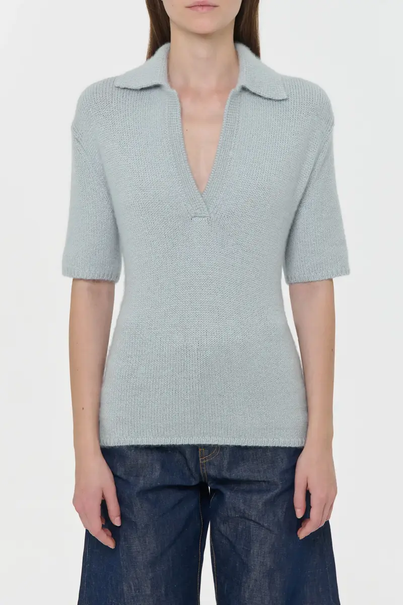 Gabriela Hearst Sohan Knit Short Sleeve Polo in Light Blue Cashmere | Thumbnail 2 Gabriela Hearst Sohan Knit Short Sleeve Polo in Light Blue Cashmere | Thumbnail 2