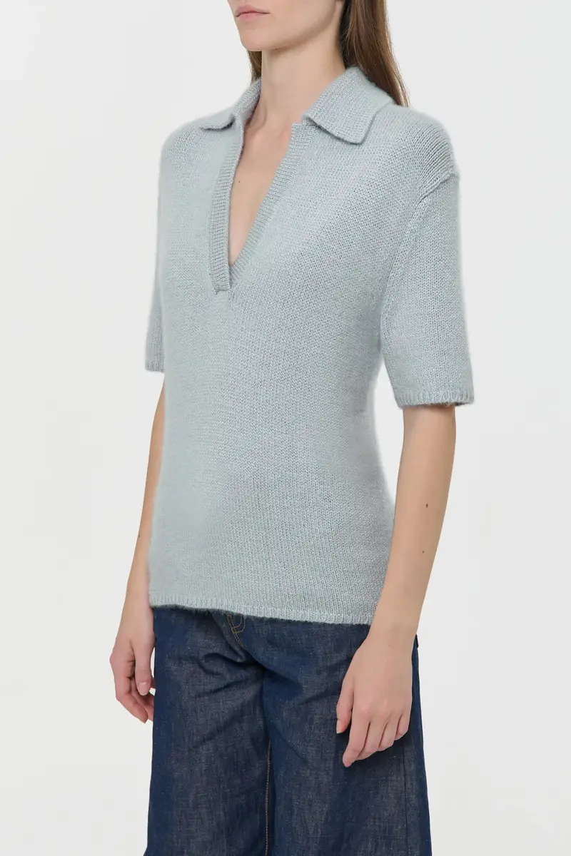 Gabriela Hearst Sohan Knit Short Sleeve Polo in Light Blue Cashmere | Thumbnail 3 Gabriela Hearst Sohan Knit Short Sleeve Polo in Light Blue Cashmere | Thumbnail 3