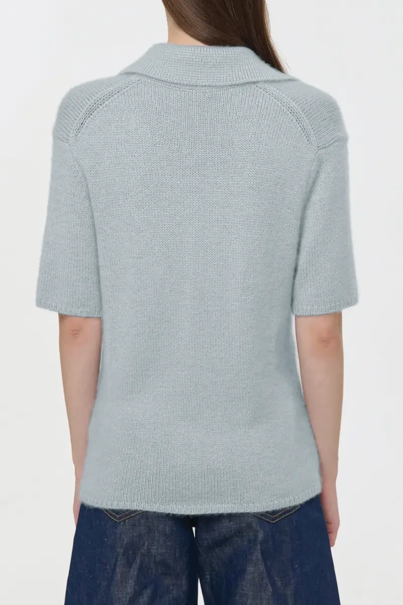 Gabriela Hearst Sohan Knit Short Sleeve Polo in Light Blue Cashmere | Thumbnail 4 Gabriela Hearst Sohan Knit Short Sleeve Polo in Light Blue Cashmere | Thumbnail 4