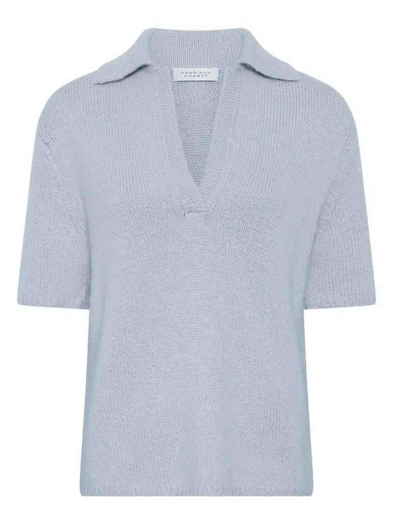 Sohan Knit Short Sleeve Polo in Light Blue Cashmere Sohan Knit Short Sleeve Polo in Light Blue Cashmere