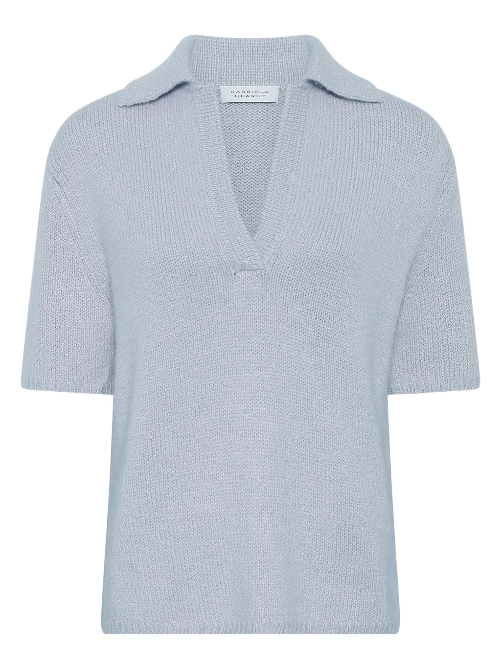 Gabriela Hearst Sohan Knit Short Sleeve Polo in Light Blue Cashmere
