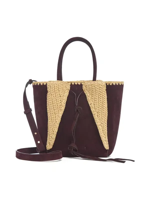 Small Marija Tote Bag in Bordeaux Suede & Raffia Small Marija Tote Bag in Bordeaux Suede & Raffia