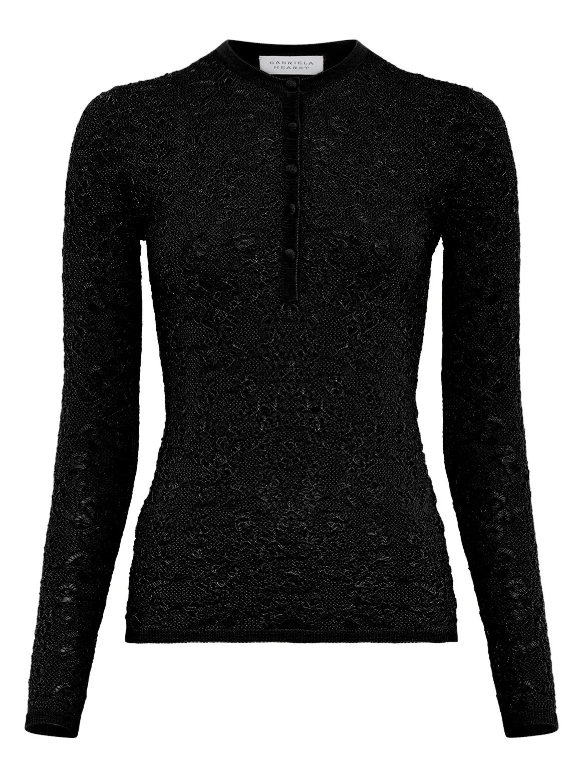 Gaviran Lace Knit Henley in Black Merino Wool Gaviran Lace Knit Henley in Black Merino Wool