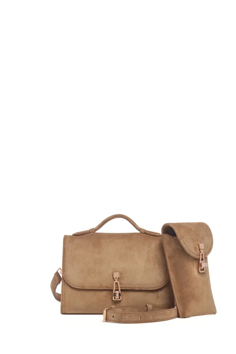 Gabriela Hearst Small Leonora Flap Bag in Dark Sand Suede | Thumbnail 3