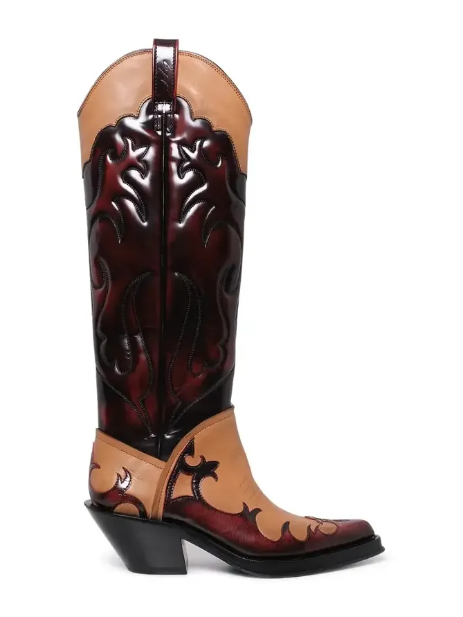 Gabriela Hearst Capitana Cowboy Boot in Light Brown & Red Pearlized Leather