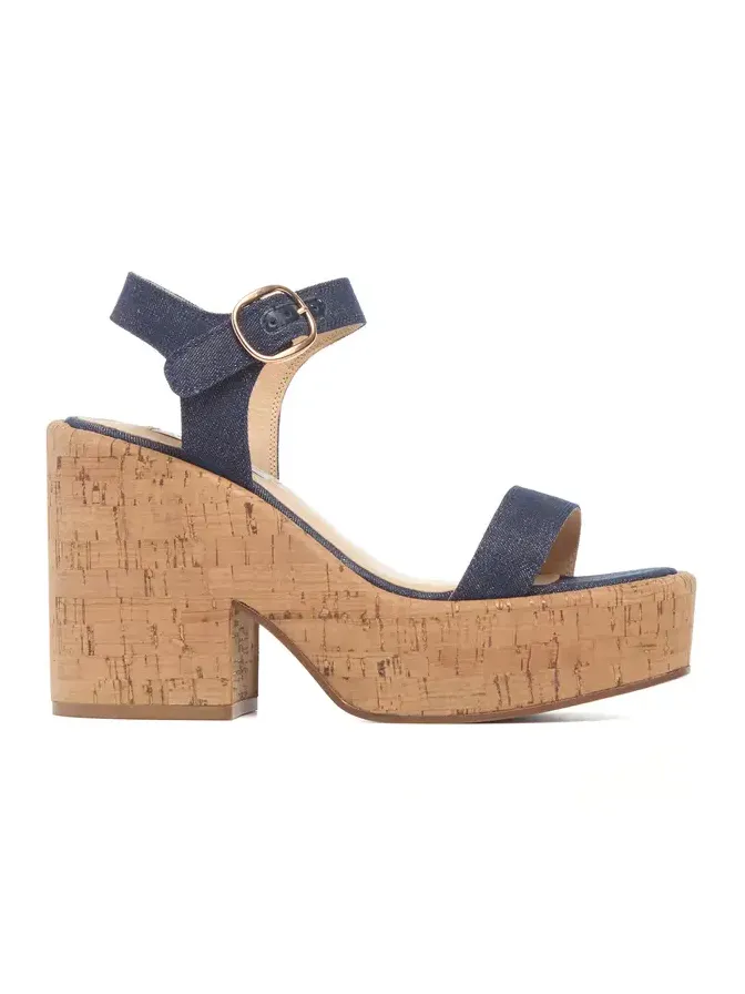 Sardis Platform Sandal in Recycled Cotton Linen Denim Sardis Platform Sandal in Recycled Cotton Linen Denim