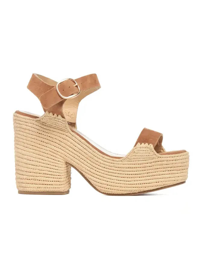 Gabriela Hearst Sardis Platform Sandal in Camel Suede & Natural Raffia