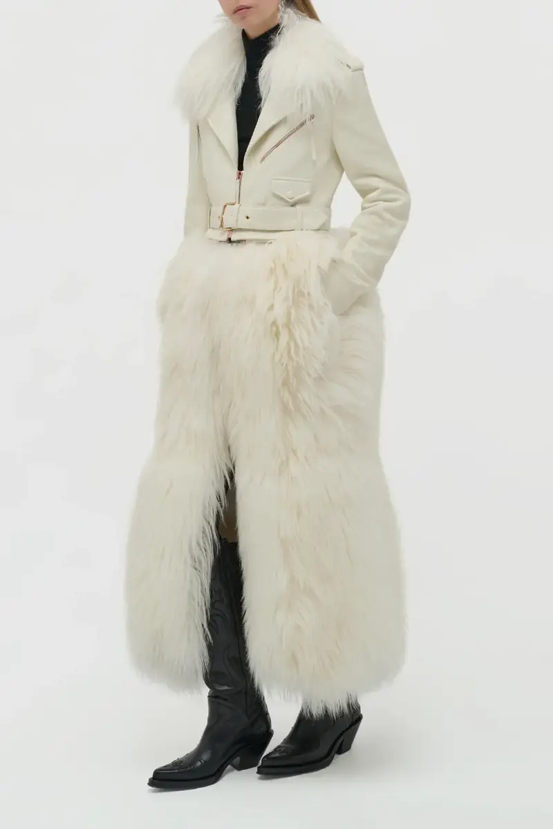 Gabriela Hearst Brymwylf Convertible Coat in White Textured Leather & Cashmere Shearling | Thumbnail 4