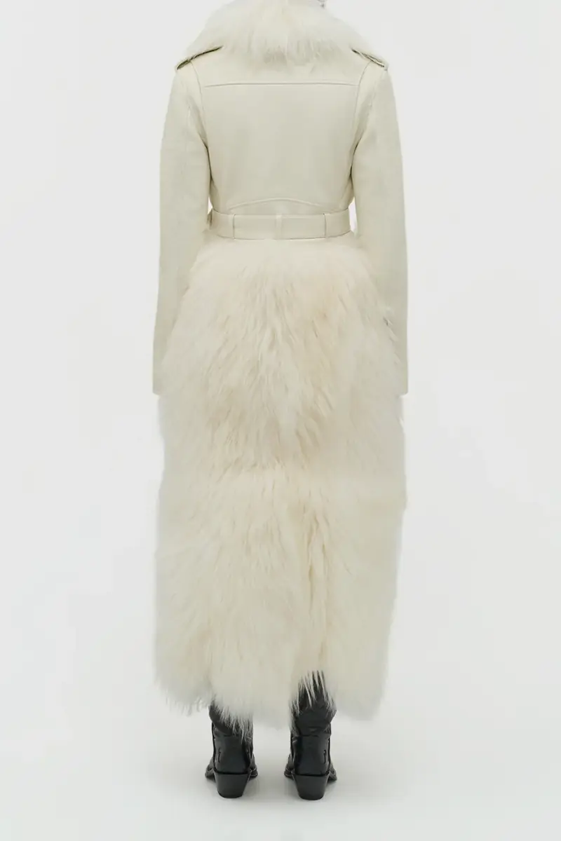 Gabriela Hearst Brymwylf Convertible Coat in White Textured Leather & Cashmere Shearling | Thumbnail 5