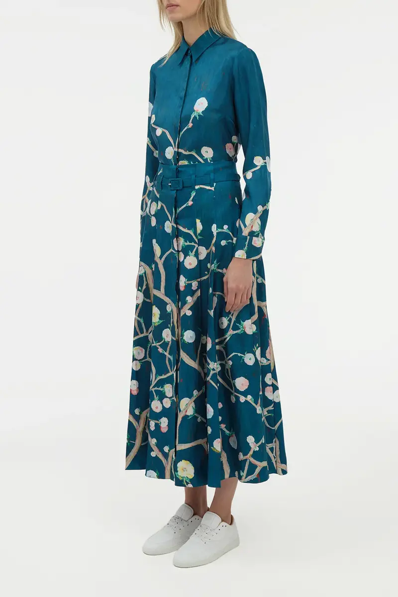 Gabriela Hearst Dugald Pleated Midi Skirt in Blue Multi Printed Silk Twill | Thumbnail 3 Gabriela Hearst Dugald Pleated Midi Skirt in Blue Multi Printed Silk Twill | Thumbnail 3