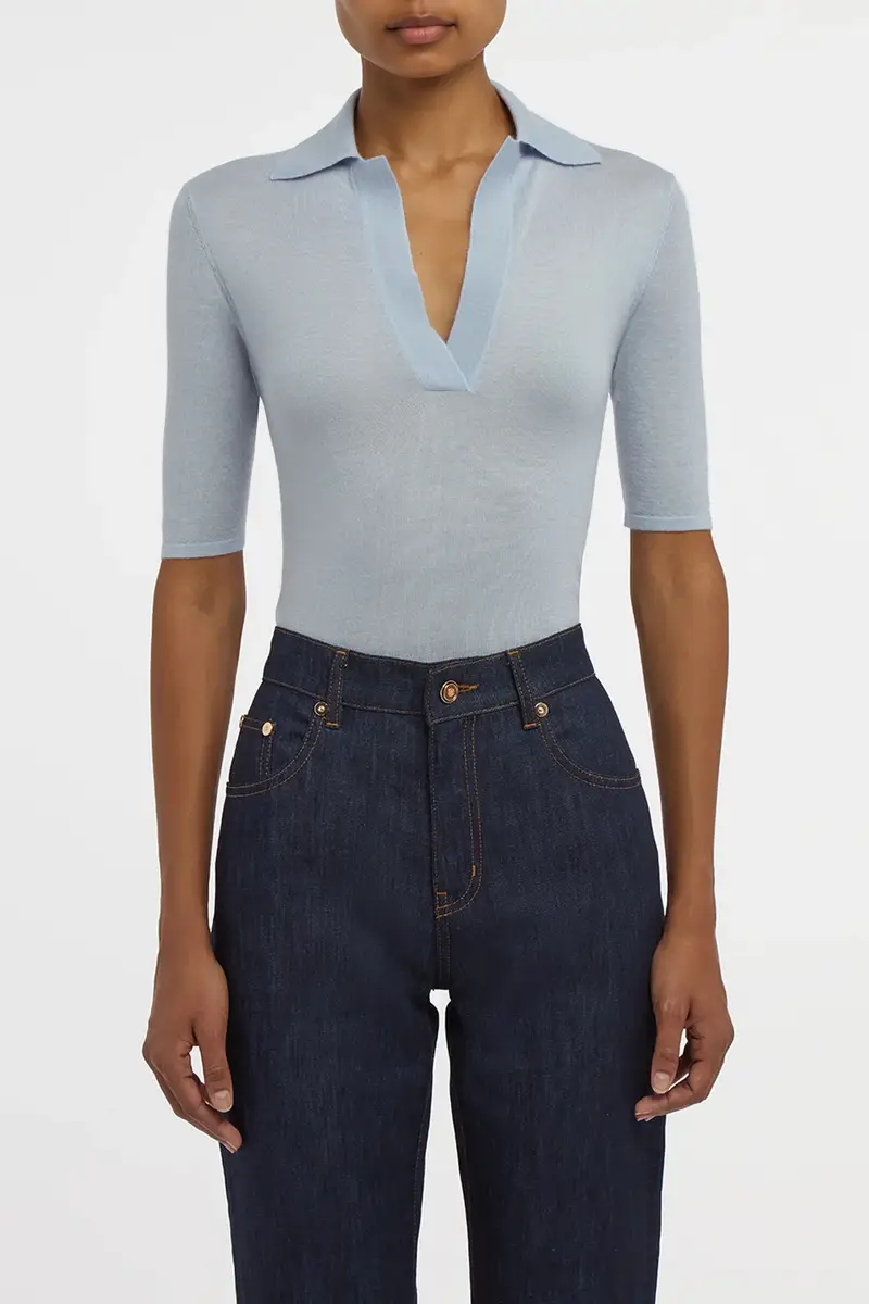 Gabriela Hearst Caius Knit Short Sleeve Polo in Halogen Blue Cashmere Silk | Thumbnail 2 Gabriela Hearst Caius Knit Short Sleeve Polo in Halogen Blue Cashmere Silk | Thumbnail 2