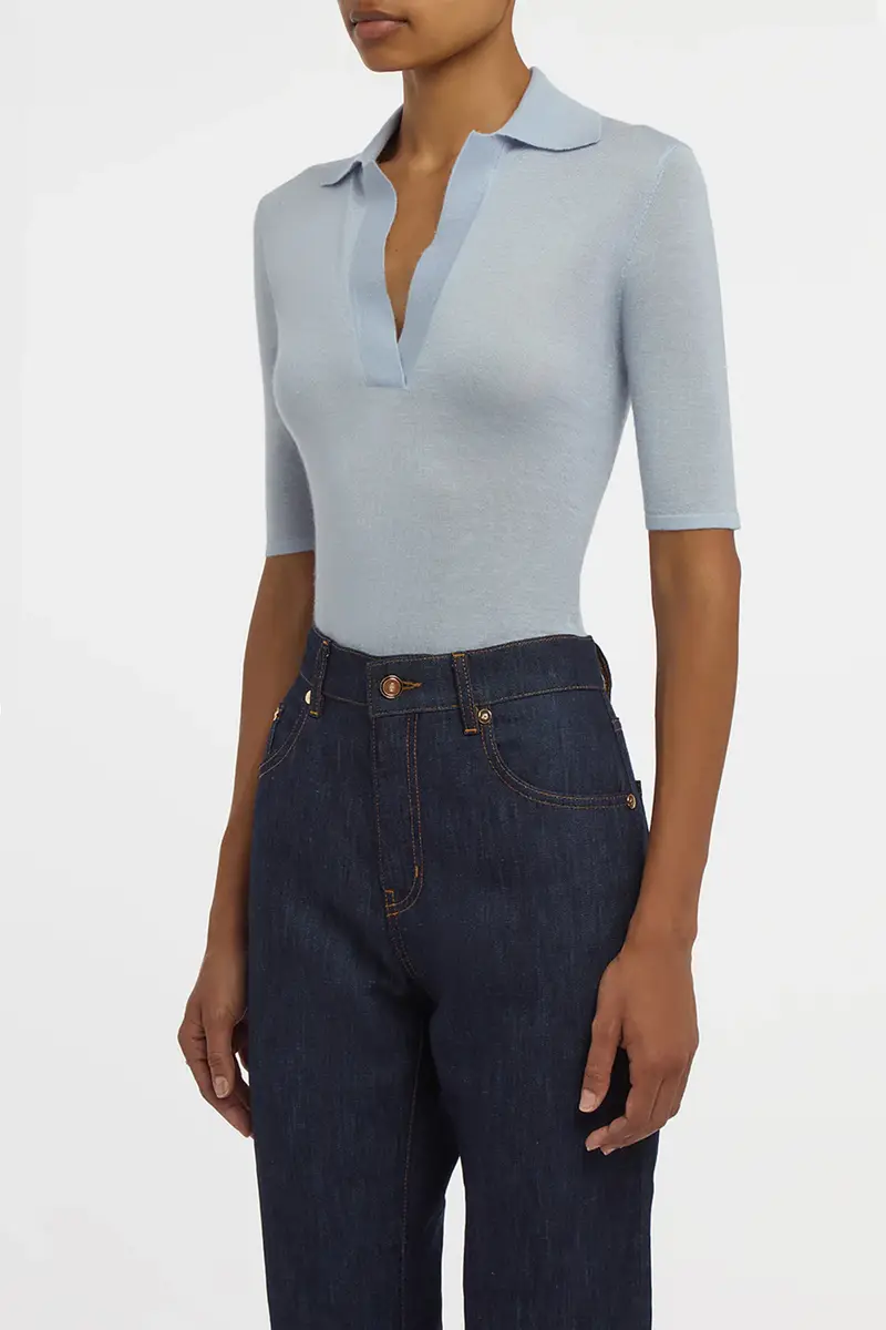 Gabriela Hearst Caius Knit Short Sleeve Polo in Halogen Blue Cashmere Silk | Thumbnail 3 Gabriela Hearst Caius Knit Short Sleeve Polo in Halogen Blue Cashmere Silk | Thumbnail 3