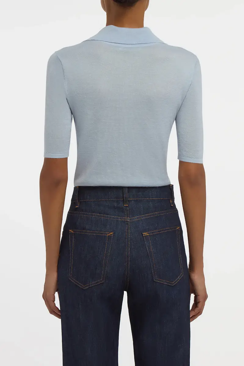 Gabriela Hearst Caius Knit Short Sleeve Polo in Halogen Blue Cashmere Silk | Thumbnail 4 Gabriela Hearst Caius Knit Short Sleeve Polo in Halogen Blue Cashmere Silk | Thumbnail 4