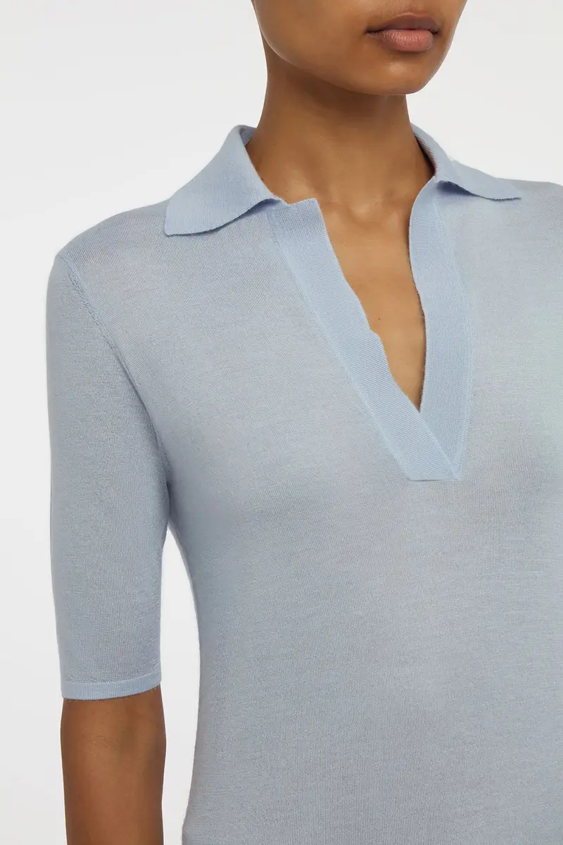 Gabriela Hearst Caius Knit Short Sleeve Polo in Halogen Blue Cashmere Silk | Thumbnail 5 Gabriela Hearst Caius Knit Short Sleeve Polo in Halogen Blue Cashmere Silk | Thumbnail 5