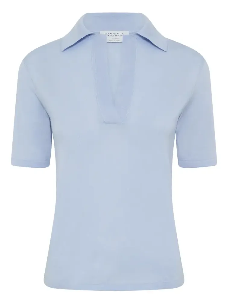 Caius Knit Short Sleeve Polo in Halogen Blue Cashmere Silk Caius Knit Short Sleeve Polo in Halogen Blue Cashmere Silk