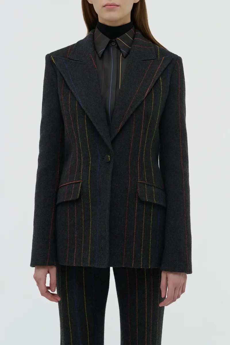 Gabriela Hearst Leiva Blazer in Charcoal Multi Pinstripe Wool Cashmere | Thumbnail 5 Gabriela Hearst Leiva Blazer in Charcoal Multi Pinstripe Wool Cashmere | Thumbnail 5