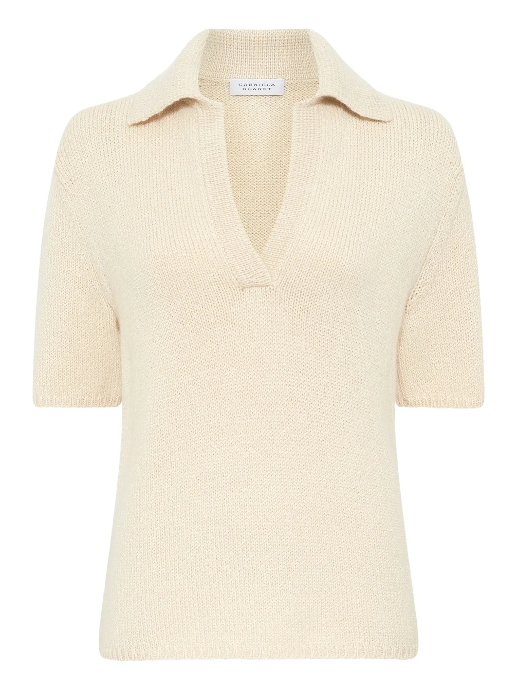 Sohan Knit Short Sleeve Polo in Off White Cashmere