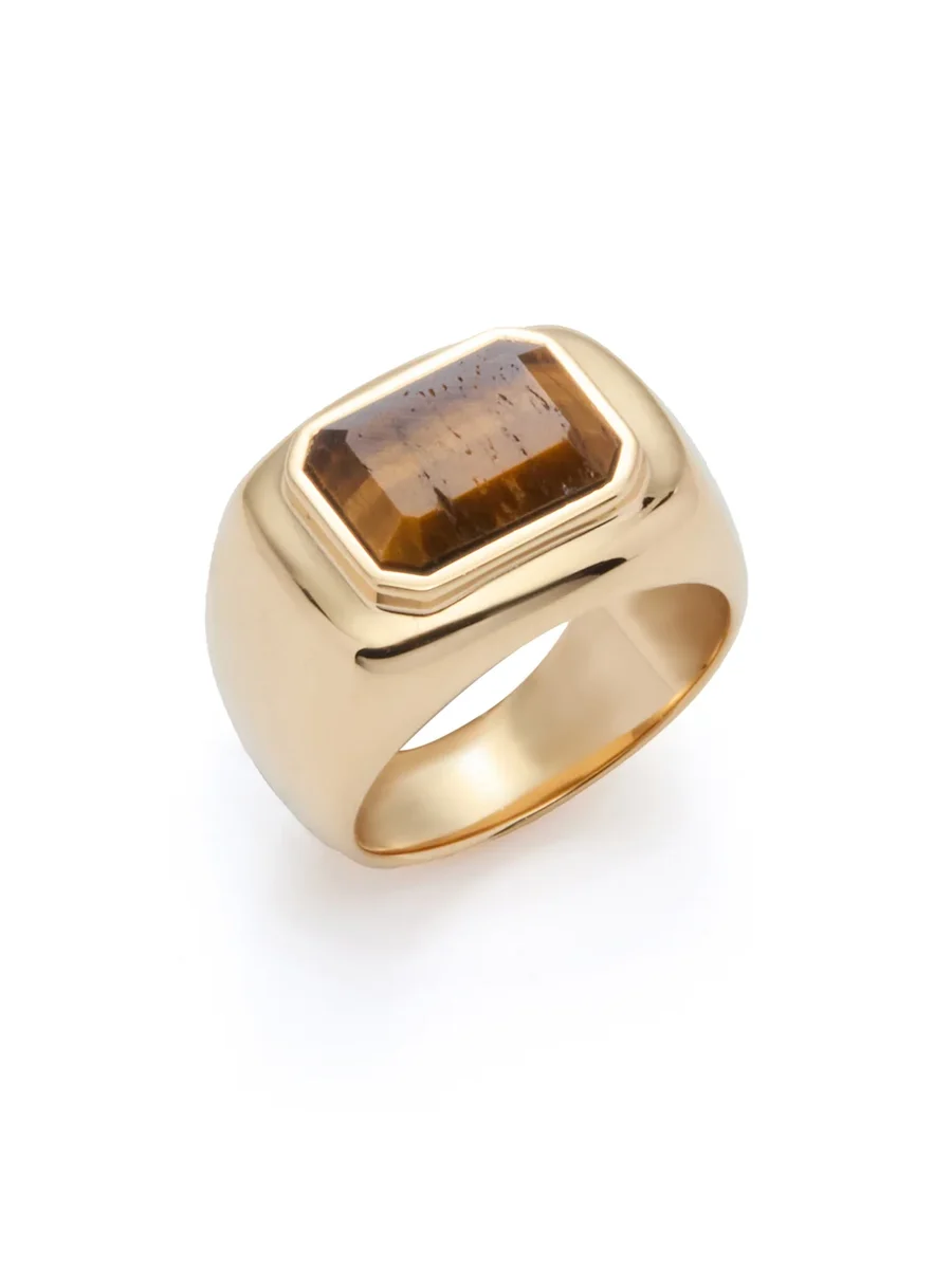 Gabriela Hearst Large Ring in 18K Yellow Gold & Tiger's Eye Stone