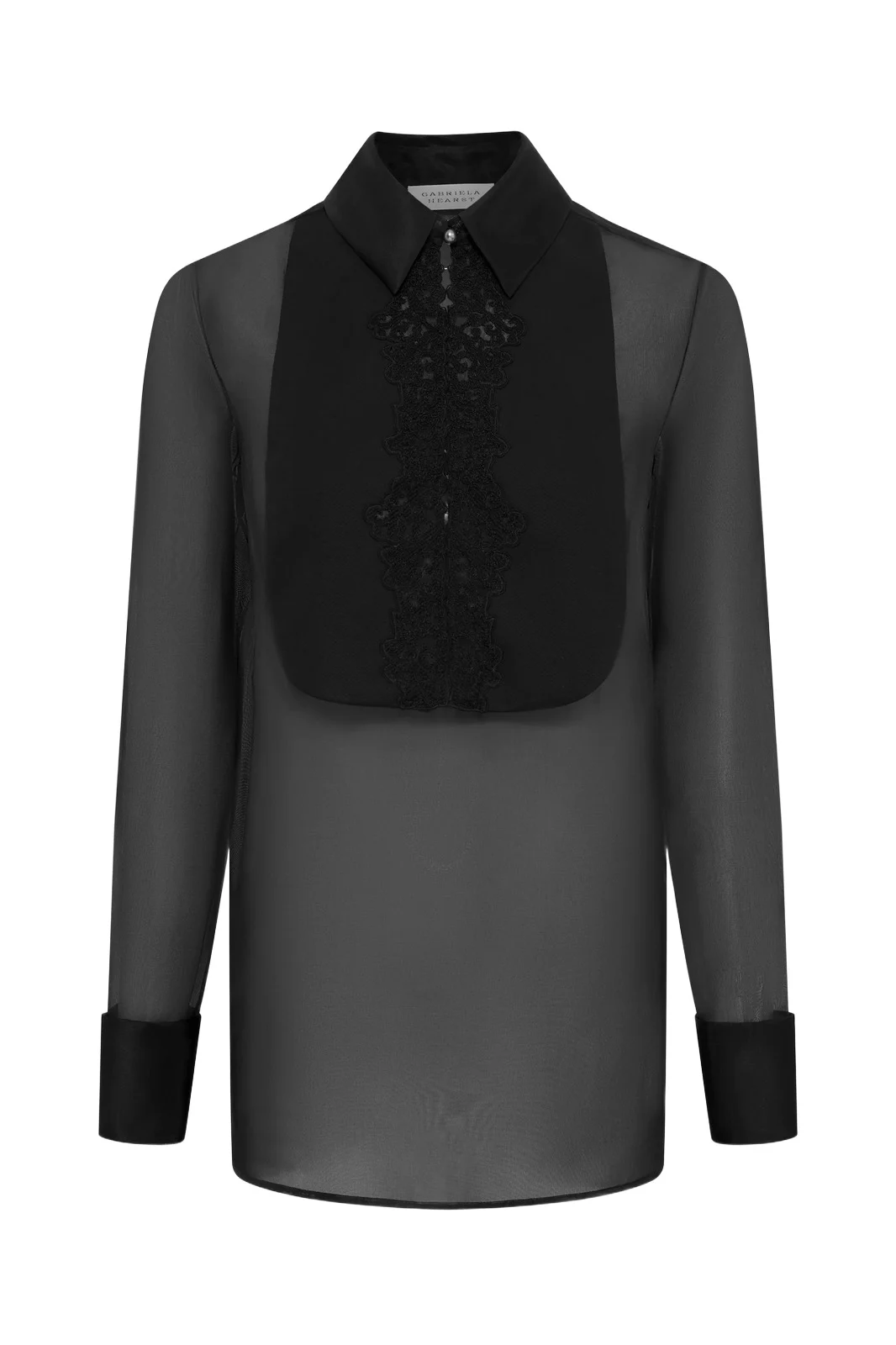 Gabriela Hearst Oriana Lace Blouse in Black Silk Organza
