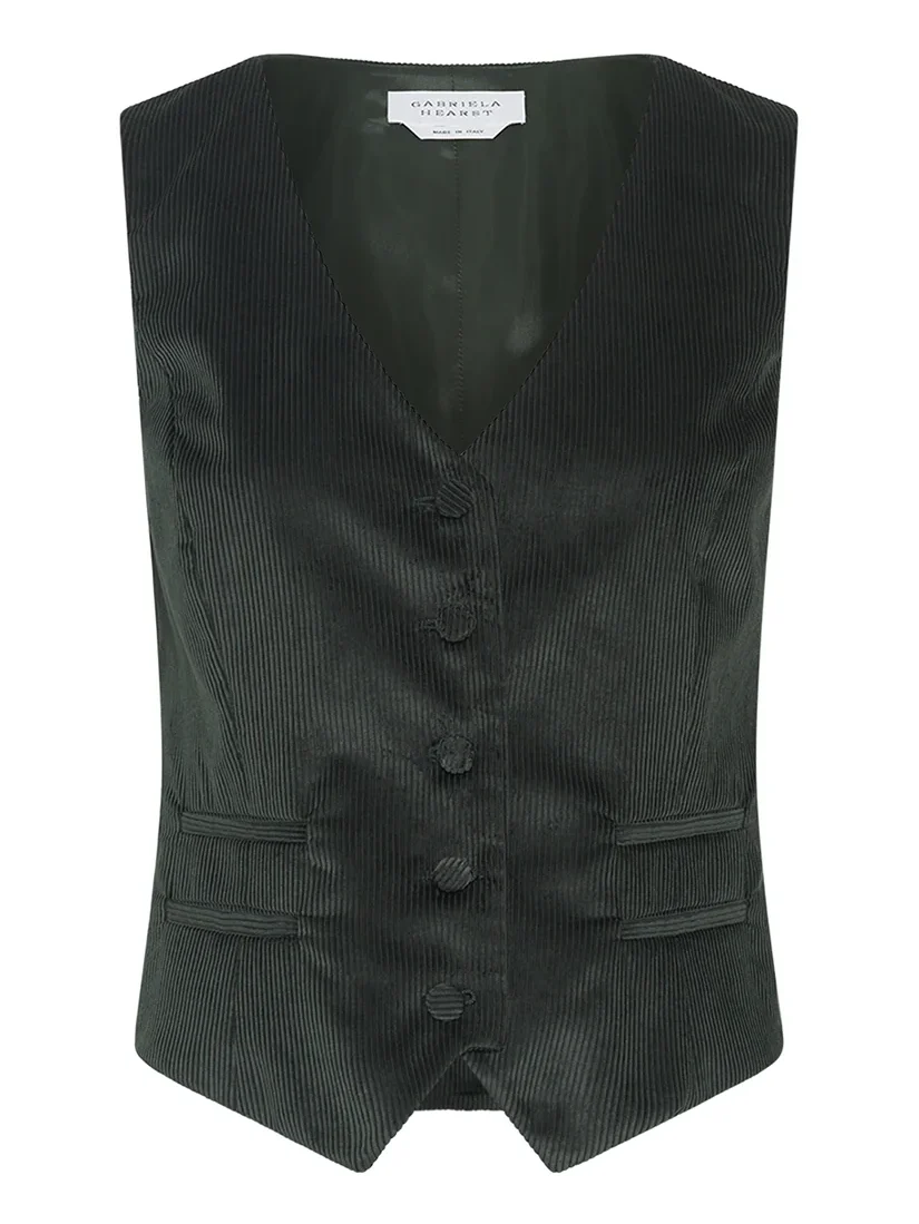 Coleridge Vest in English Green Sea Island Cotton Corduroy Coleridge Vest in English Green Sea Island Cotton Corduroy