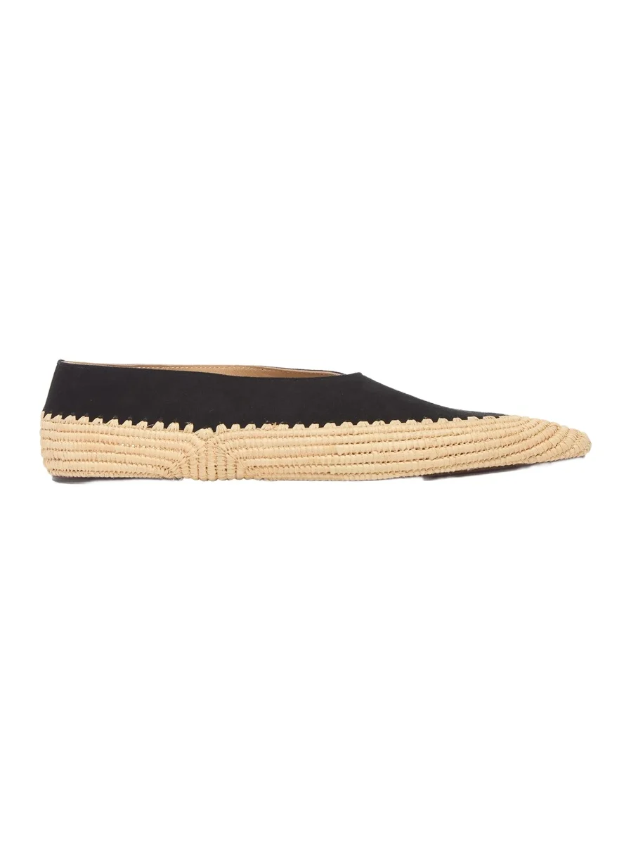 Gabriela Hearst Strength Flat Shoe in Black Suede & Natural Raffia