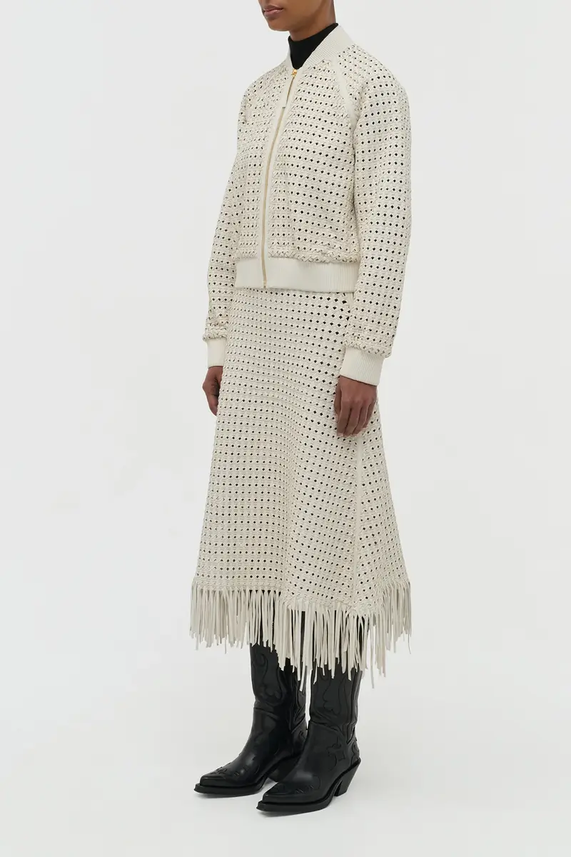 Gabriela Hearst Odin Bomber Jacket in White Woven Leather | Thumbnail 5 Gabriela Hearst Odin Bomber Jacket in White Woven Leather | Thumbnail 5