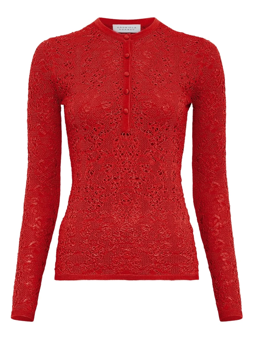 Gabriela Hearst Gaviran Lace Knit Henley in Tonic Orange Merino Wool