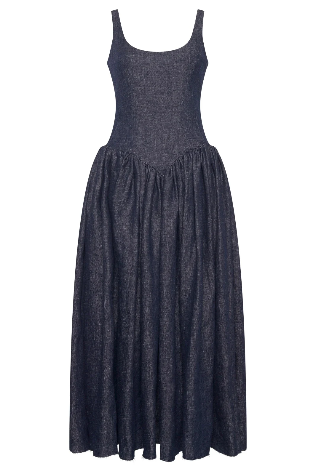 Gabriela Hearst Isai Maxi Dress in Stone Washed Linen Denim